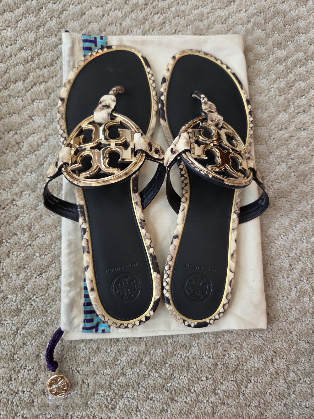 Tory Burch Warm Roccia Stamped Snakeskin Printed Miller Sandals, NEW Without Box